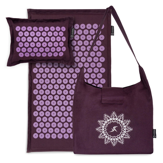 Fit Ki Acupressure Mat and Pillow Set with 100% Natural Linen for Back (Royal Lilac)