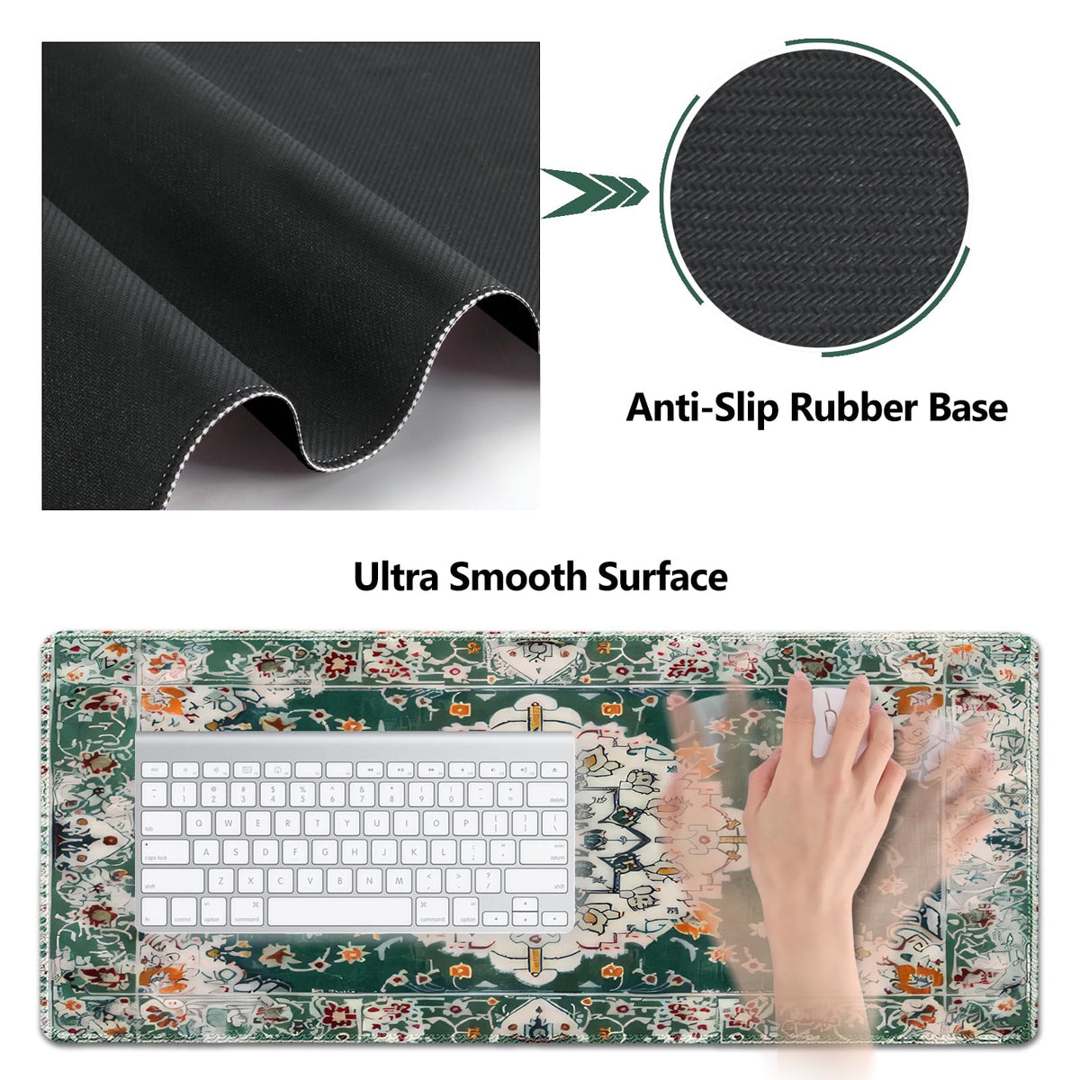 Desk Mat Set Large Mouse Pad + Mouse Wrist Rest + Keyboard Wrist Support + Coaster (Retro Boho Art)