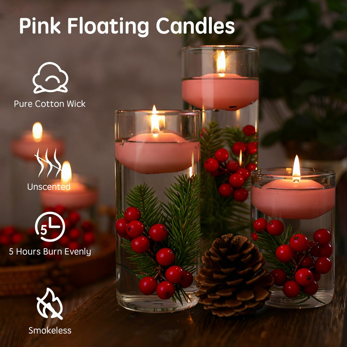 36 Pack 2 Inch Pink Floating Candles (Pink-36pack / 2 inch)
