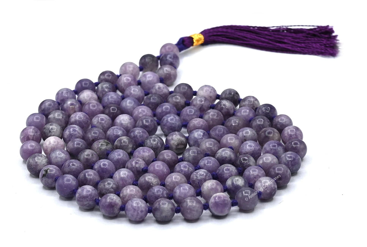 Lepidolite Buddhist Prayer Beads Japa Mala with 108 Meditation Beads (Hand Knotted / Lepidolite)