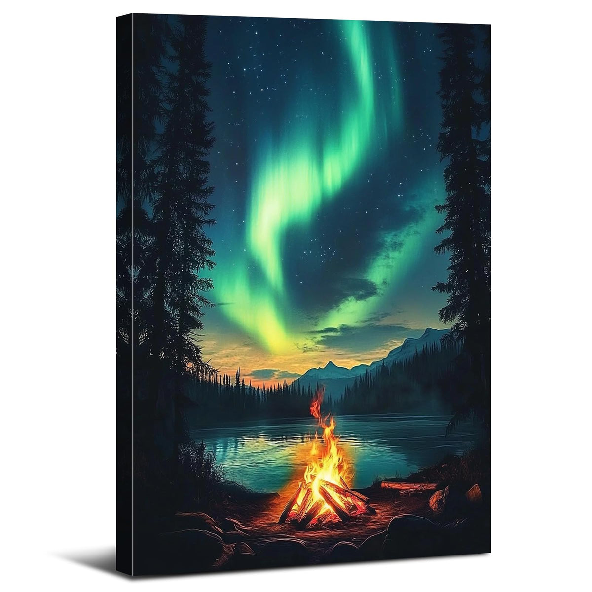 Northern Lights Wall Art for Kitchen Wall Decor Aurora Forest Landscape Canvas Prints Pine Trees Lake Painting Night Views Posters Rustic Country Picture Artwork Modern Home Bathroom Decoration 16x24" (16"L x 24"W / Nature15)