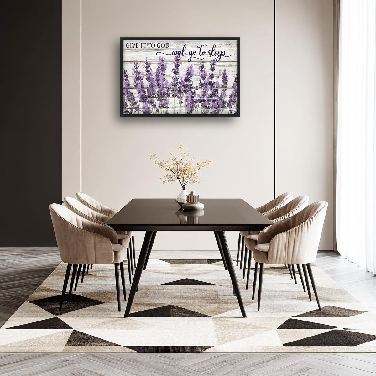 Large Framed Lavender Wall Art Rustic Floral Wall Decor 36"x24" (lavender / 36"L x 24"W)