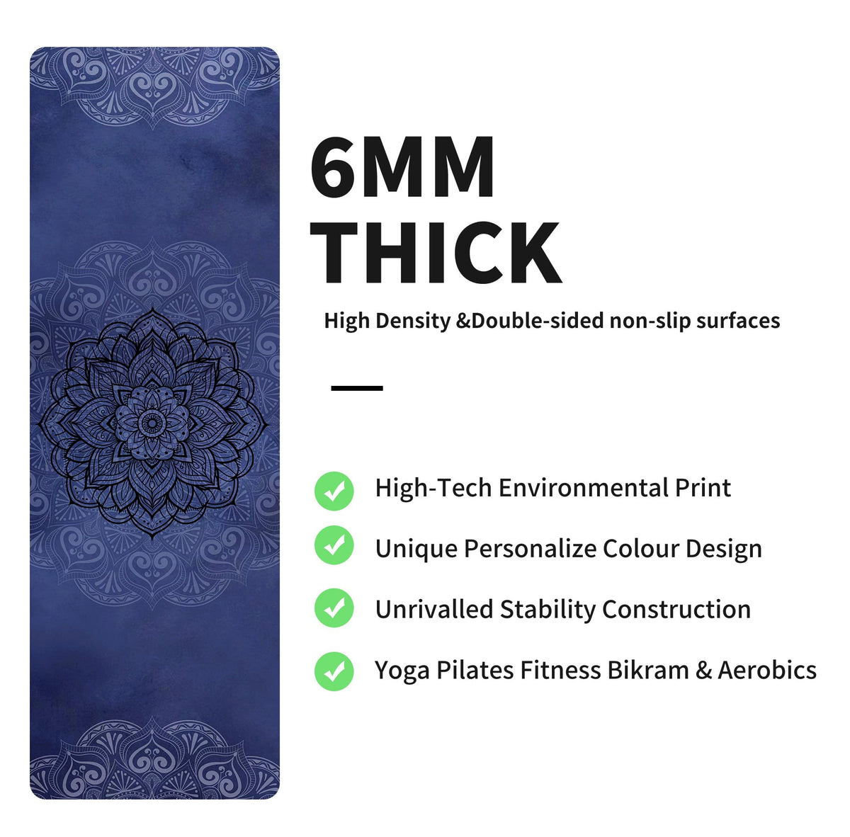 Yoga Mat Print Extra Thick TPE Non Slip Fitness Exercise Mat with Carrying Bag (ManTuoLuo6)