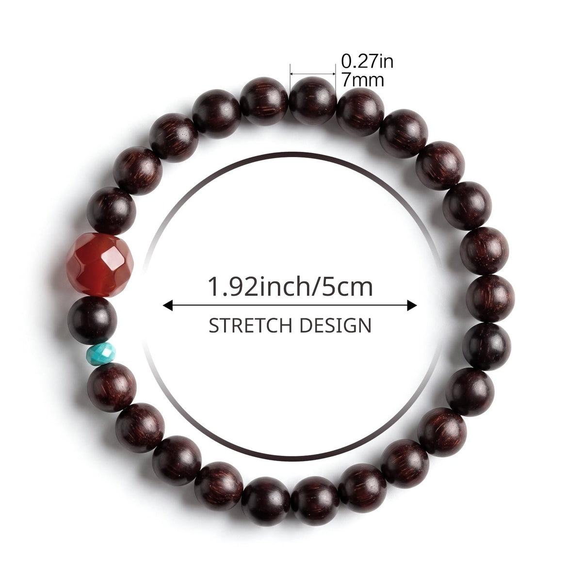 Authentic Red Sandalwood Bracelet with Natural South Red Agate & Turquoise (Natural Red Agate & Turquoise)