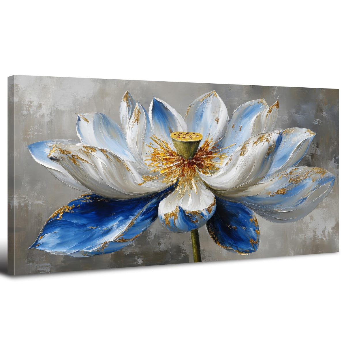 Zen Wall Art Abstract Lotus Wall Decor for Boho Bedroom Spiritual Meditation Paintings Picture Minimalist Blue Flowers Canvas Prints Watercolor Floral Artwork for Living Room Office Decorations 30x60" (60"L x 30"W / BLotus)