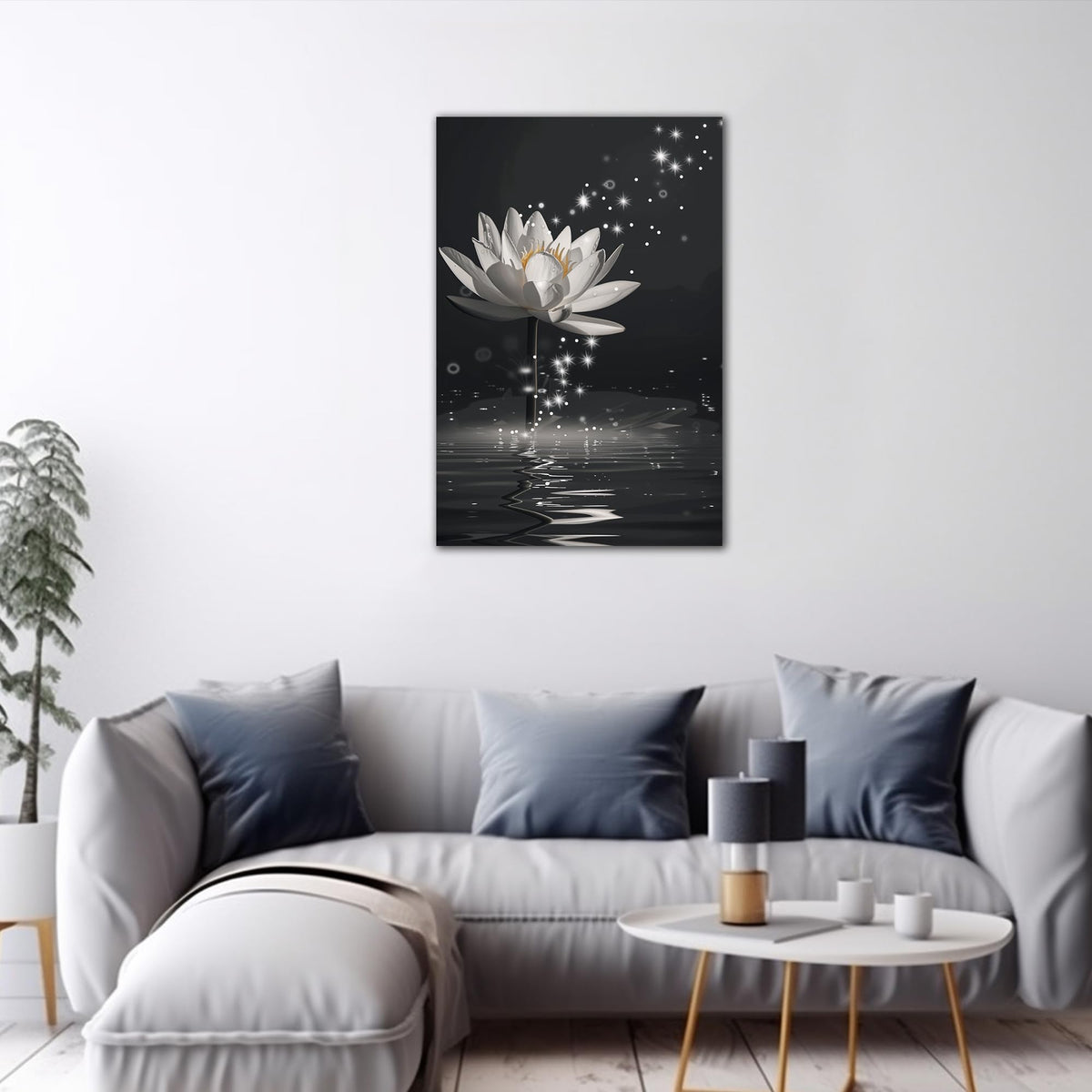 Zen Wall Art White Lotus Flower Canvas Art Print for Spa Bathroom Decor (Zen Stones Canvas Frame-01 / 36"L x 24"W)