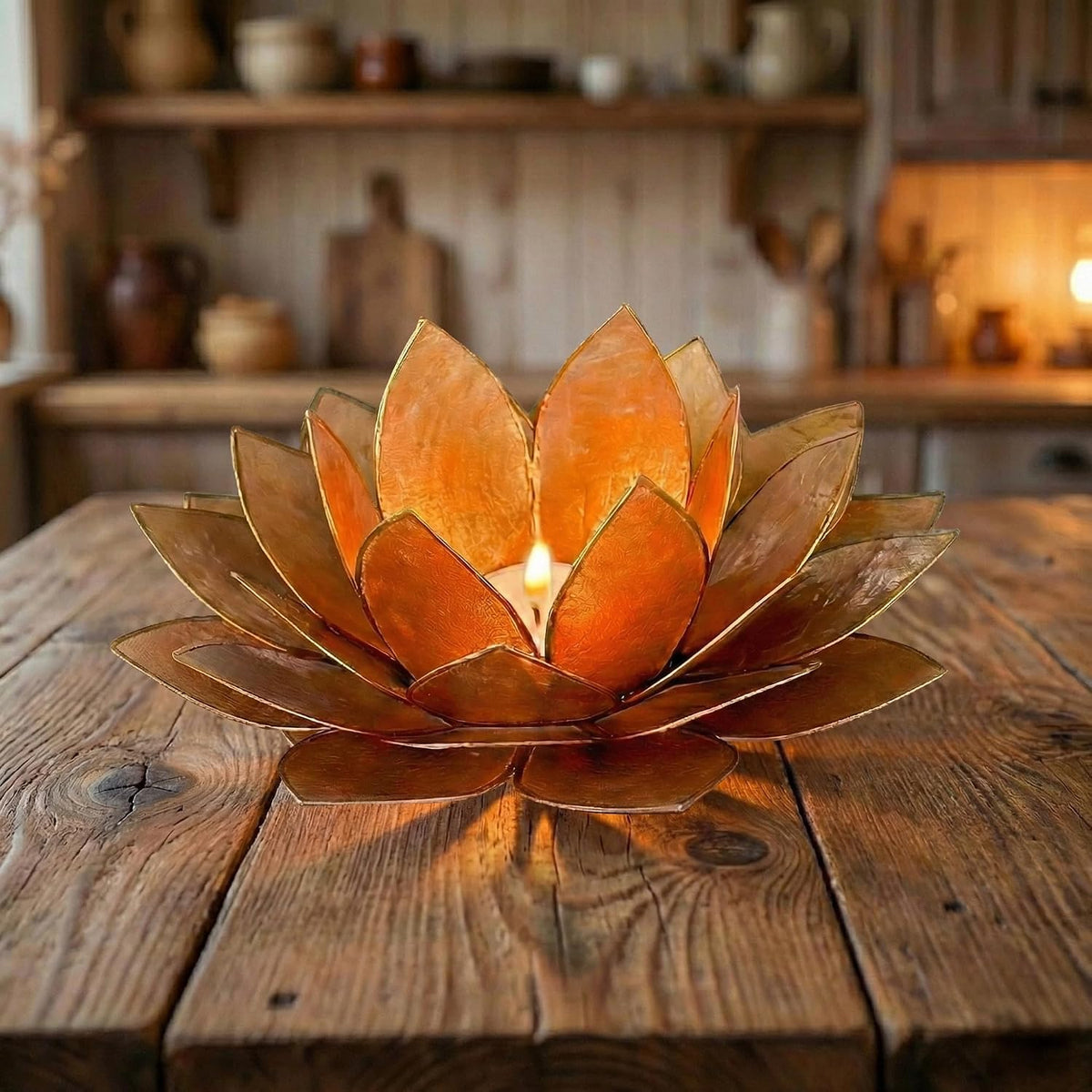 Moonshadow Handmade Capiz Shell Lotus Tea Light Holder (Gold)