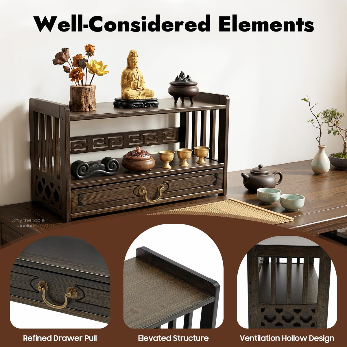 Meditation Storage Table (Walnut Color / 20.4×9.8×11in)