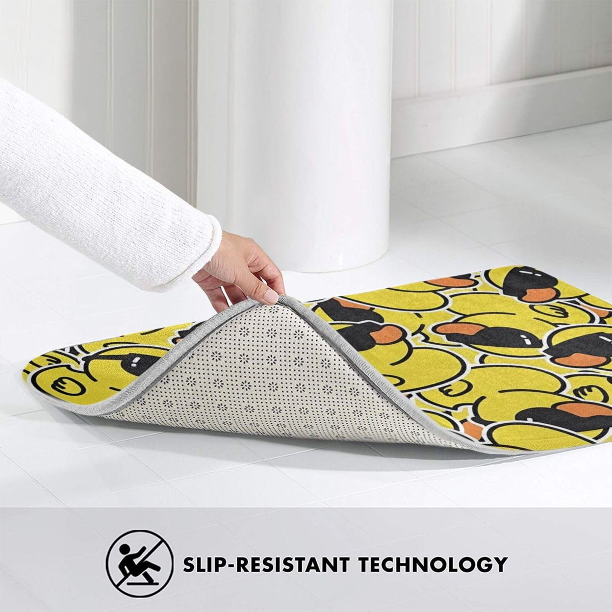 Cartoon Rubber Duck with Sunglasses Bath Mat Non (1'8" x 2'8" (Rectangular) / Yellow Duck Wearing Sunglasses)
