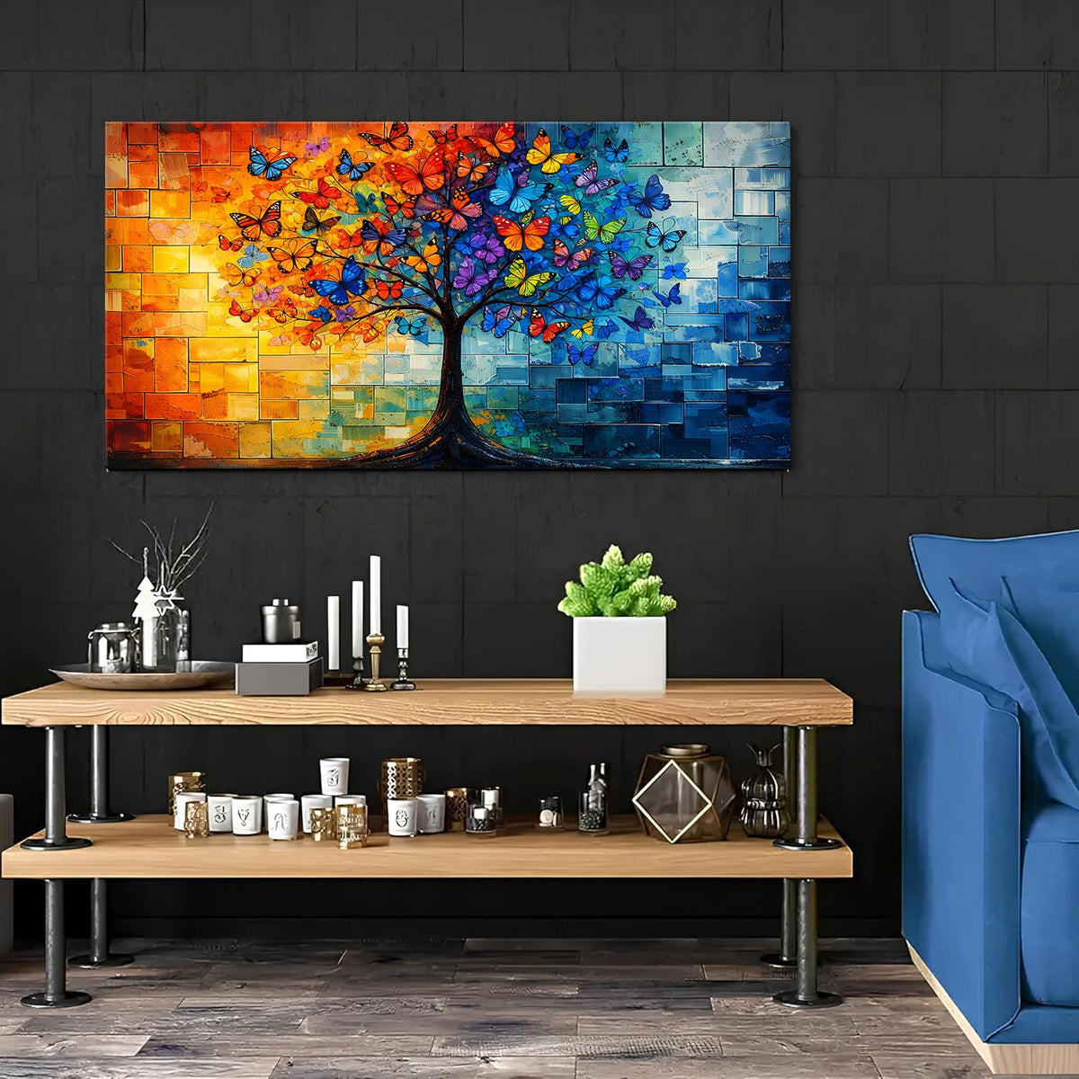 Colorful Butterfly Tree Wall Art Tree of Life Wall Decor for Living Room Butterflies Trees Flowers Canvas Prints Picture Abstract Nature Landscape Painting Aesthetic Poster Artwork Decorations 20x40” (40"L x 20"W / Tree of Life)