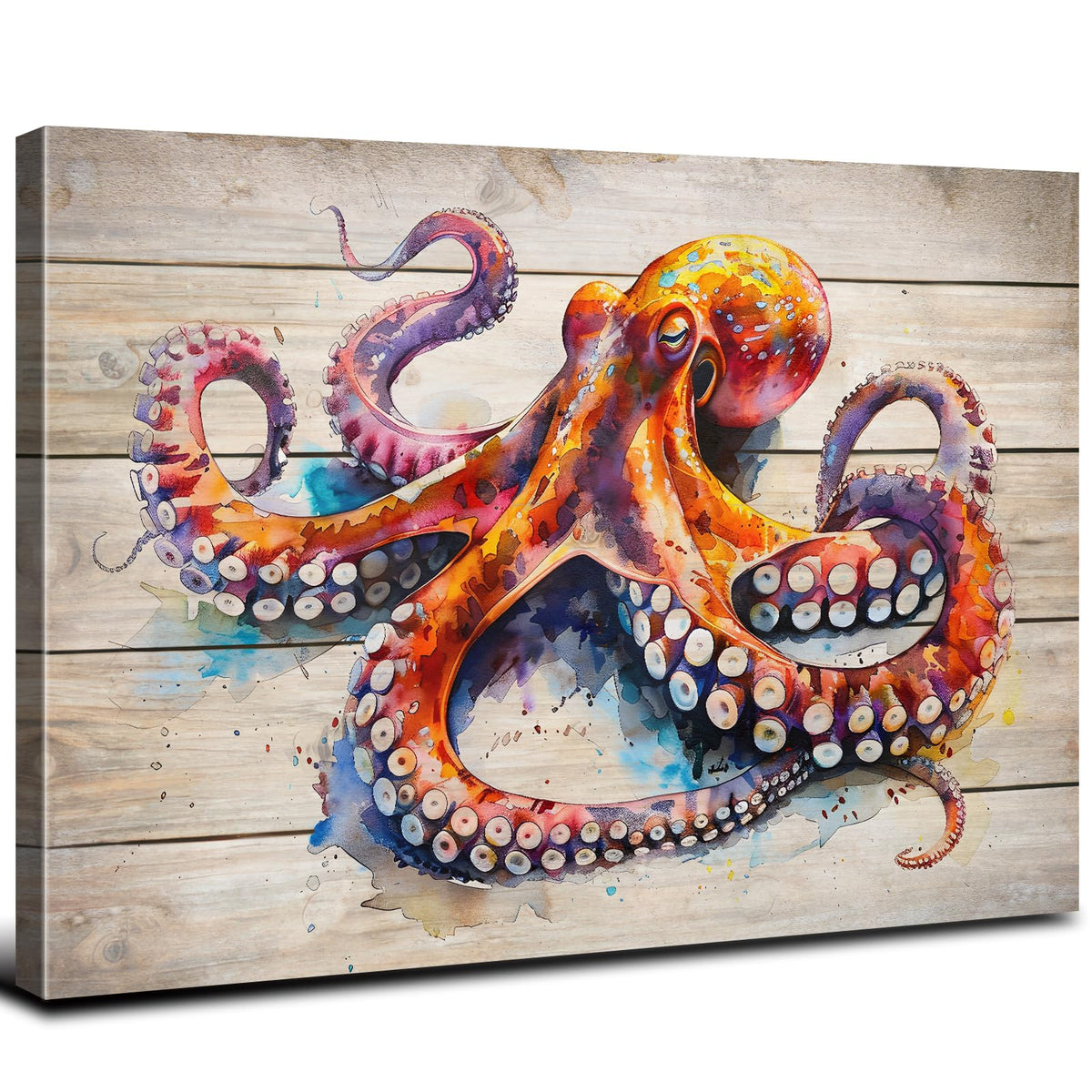 Watercolor Octopus Wall Art for Bathroom Canvas Marine Life Decor Sea Ocean Nautical Theme Picture Prints Underwater Animal Poster Sea Life Painting Artwork Living Room Office Decoration 16x24" (24"L x 16"W / Octopus)