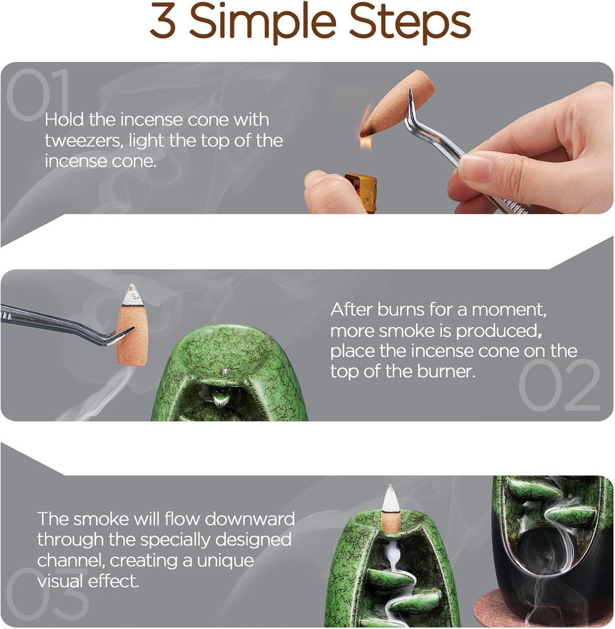 Ceramic Backflow Incense Holder Waterfall Incense Burner (Green)