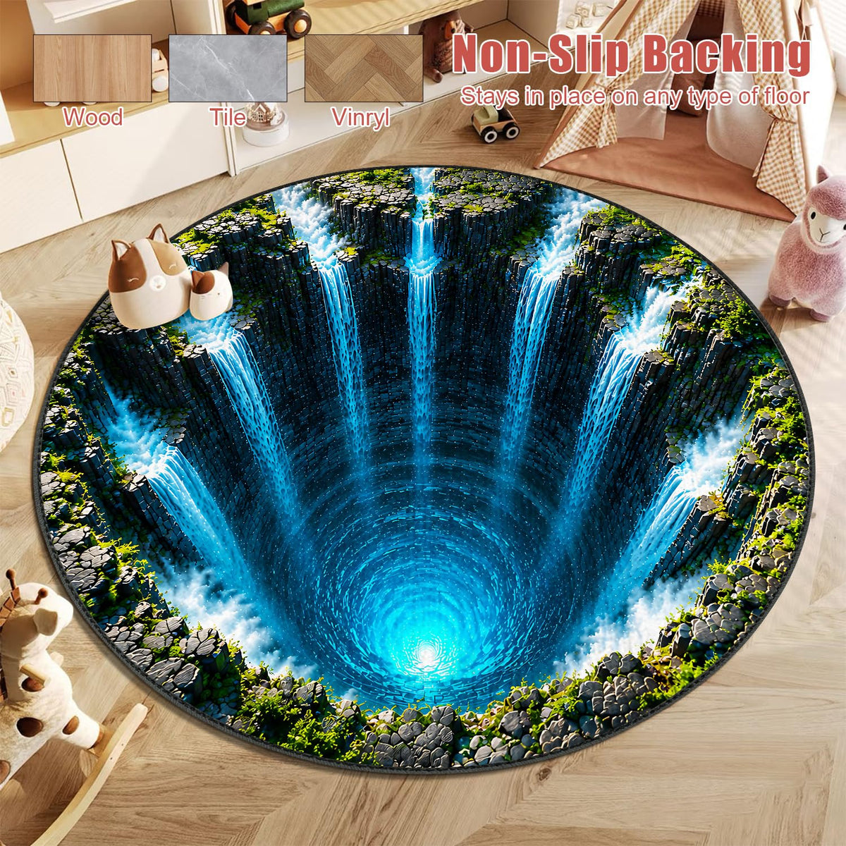 Waterfall Illusion Round Rug 5ft (48 / 5' (Round))