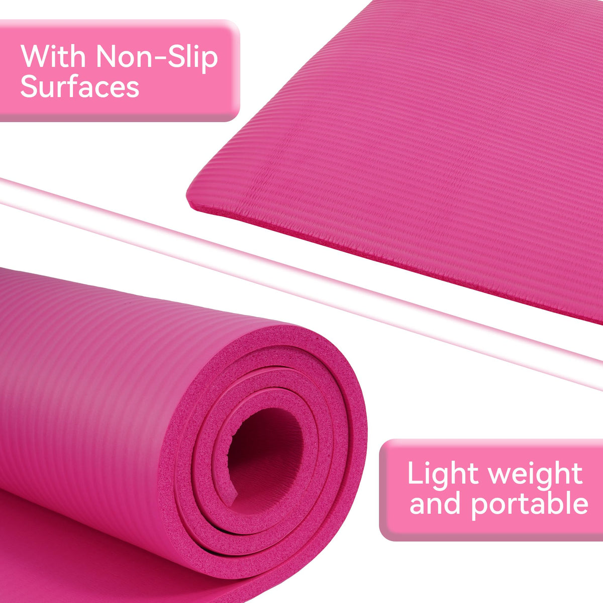 1/2-inch Thick High Density Exercise Yoga Mat with Carrying Strap (Pink)