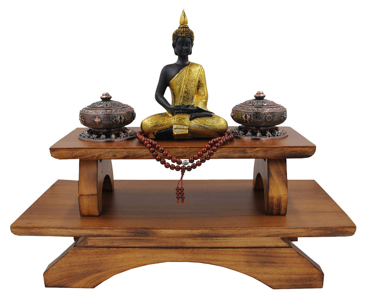 Premium Solid Wood Hand Carved Personal Shrine Altar Meditation Table Multi Levels (9" High)