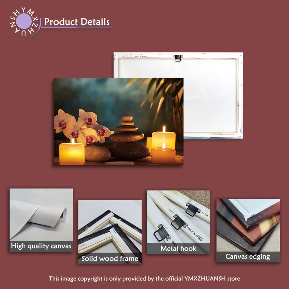YMXHUANSH SPA Wall Art Decor Candles Canvas Print Orchids & Stones Zen Bathroom Artwork for Yoga Room Bedroom Massage Studio 16x24inch (Orange / 16"x24")