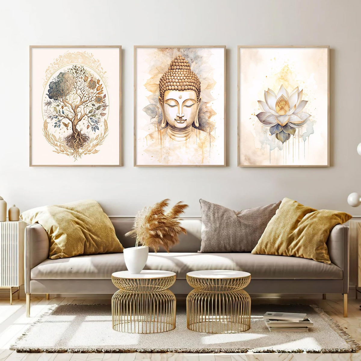 Zen Wall Art Decor Buddha Lotus Flower Artwork Tree of Life Canvas Painting Yoga Meditation Studio Wall Art Mindfulness Spiritual Energy Poster for Living Room Bedroom 8x10x3 Inch Unframed (8x10 Inch Unframed / Buddha Flower Prints)
