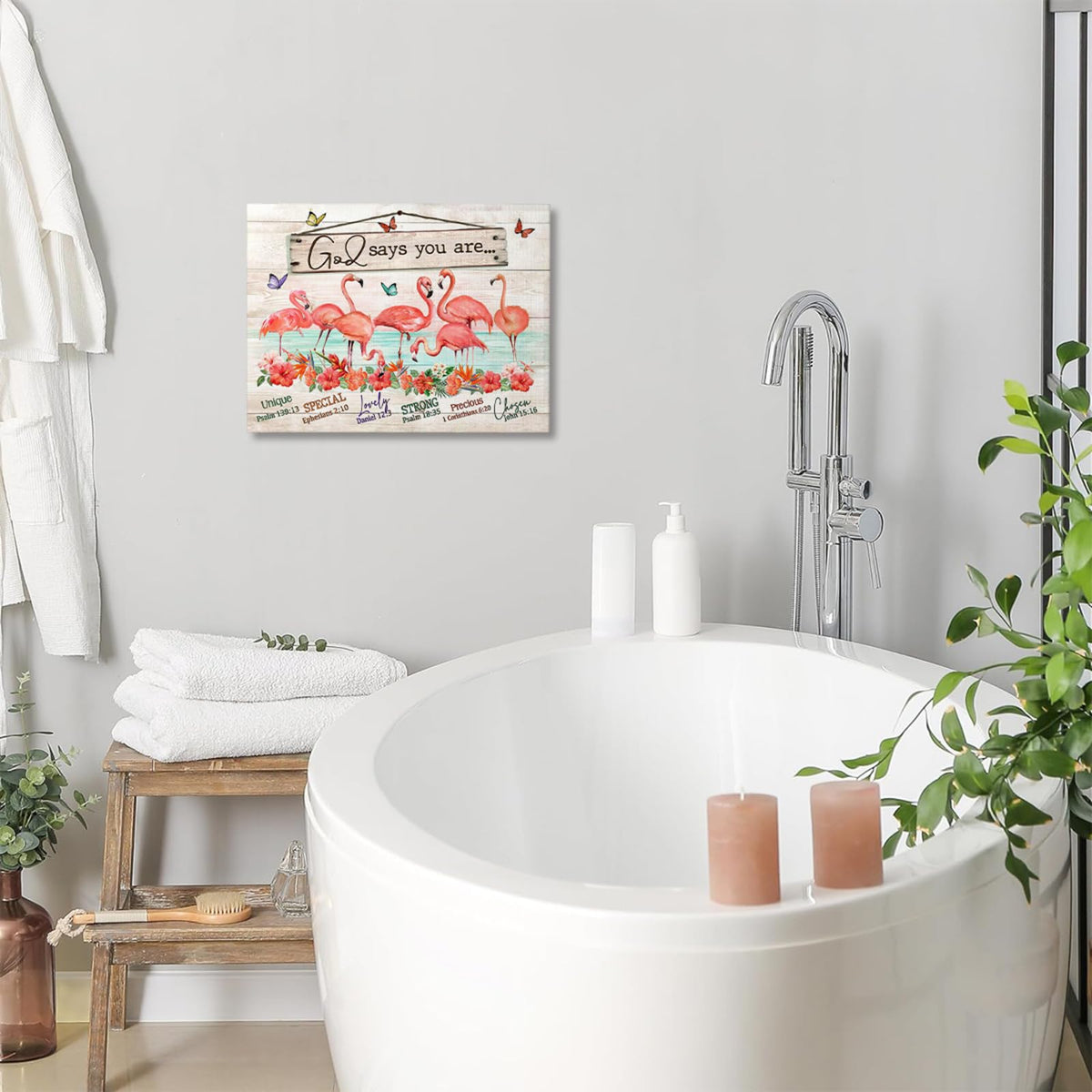 Pink Flamingo Bathroom Decor Wall Art (Pink / 24"L x 16"W)