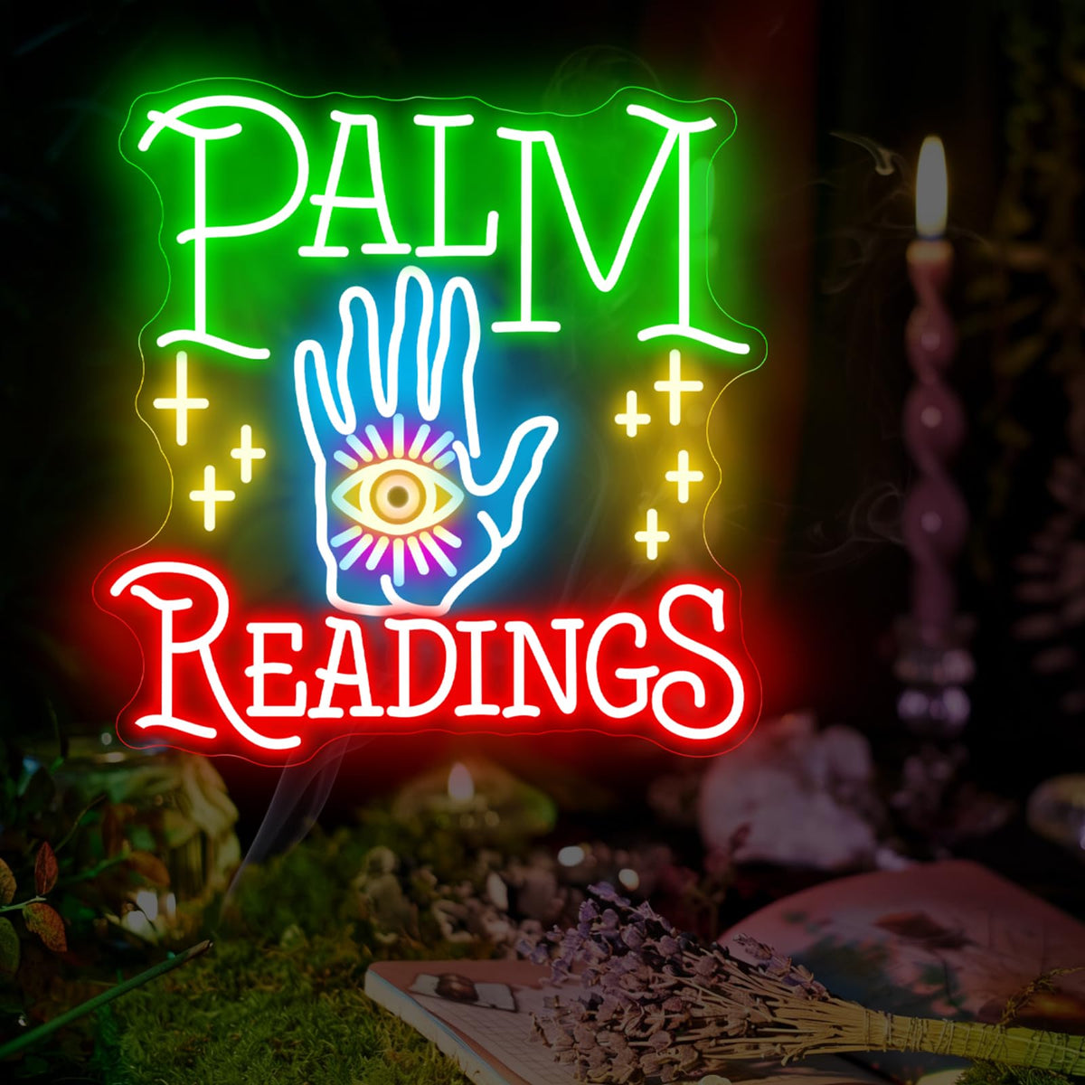 Palm Readings Neon Sign for Psychic Shop Fortune Teller Mystical Wall Decor (Palm Readings)