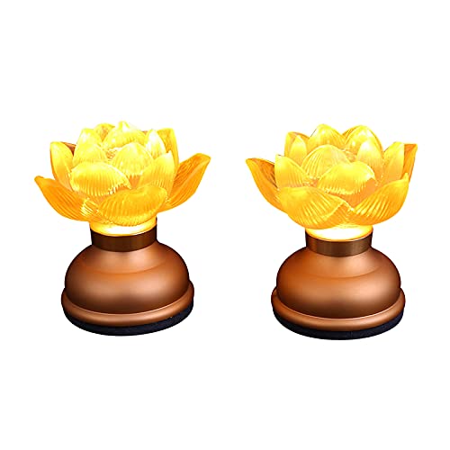 1 Pair LED Glazed Lotus Buddhist Lamp USB Rechargeable (Copper Gold / 3.5 inches)