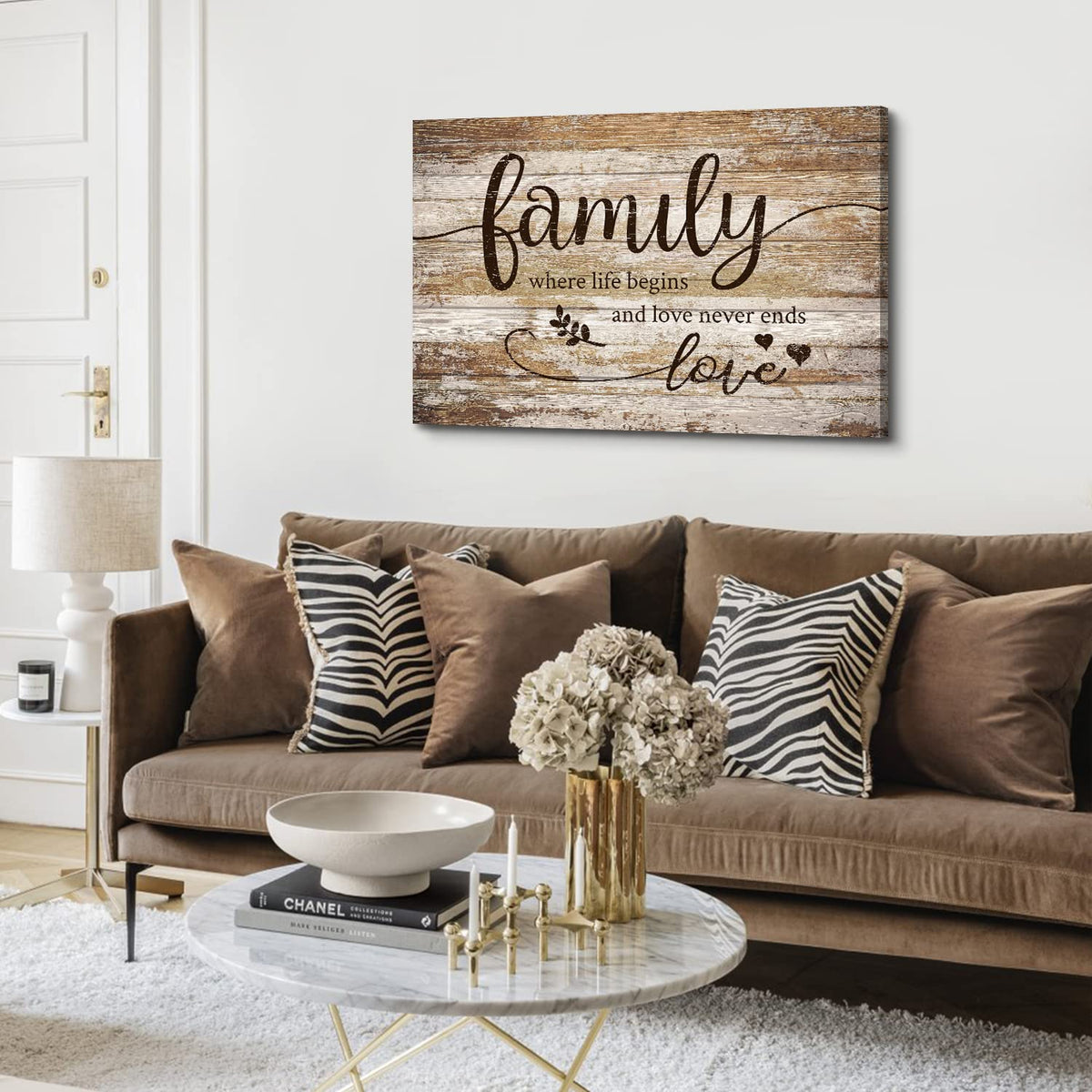 Rustic Kitchen Family Wall Art Farmhouse Brown Home Blessed Picture Vintage Inspirational Wood Grain Canvas Painting Country Motivational Quotes Poster Artwork for Bedroom Living Room Decoration 20x30 (30"L x 20"W / Family)