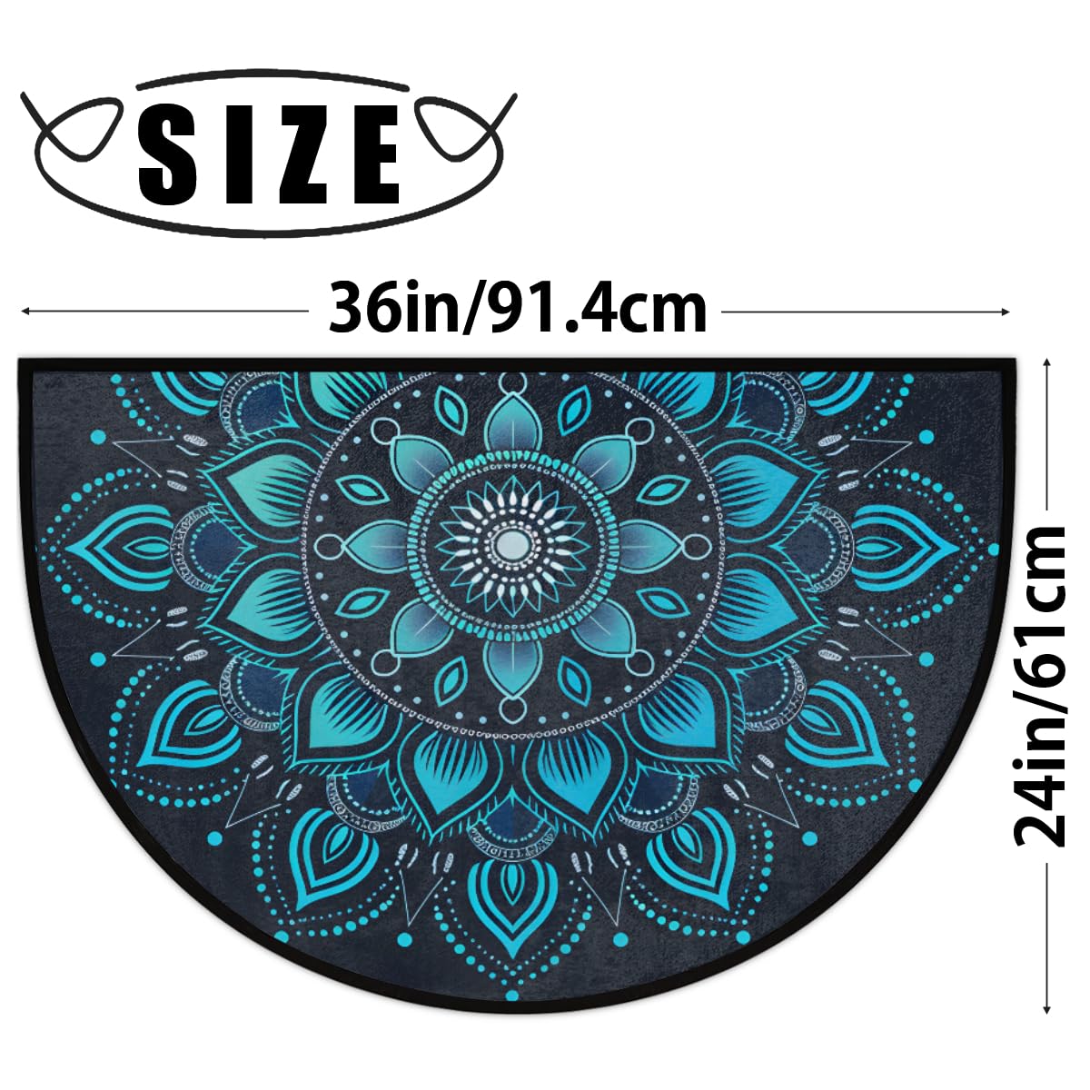 Half Round Doormat Semi Circle Rug Blue Mandala Elegant Non Slip Indoor Outdoor Entrance Half Moon Rug Absorbent Durable Washable Front Floor Mat for Kitchen Bathroom Patio Fireplace (D:vintage Mandala)