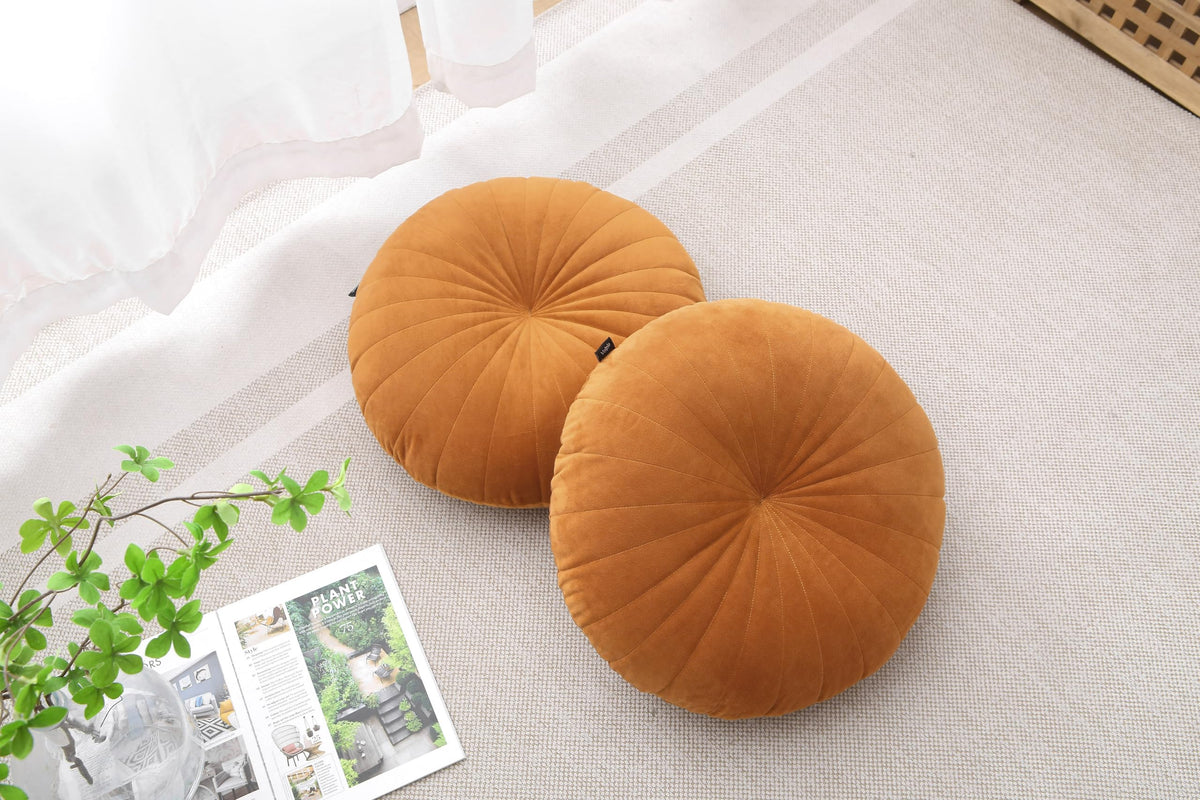 Floor Pillow Meditation Cushion Round Large Floor Pillows Seating for Adults (Caramel / 18inches)