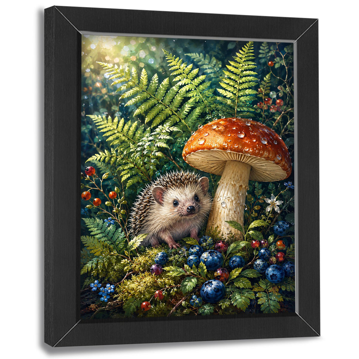 Hedgehog and Mushroom Decor Wall Art (Wall Art Framed 34 / 16"L x 12"W)