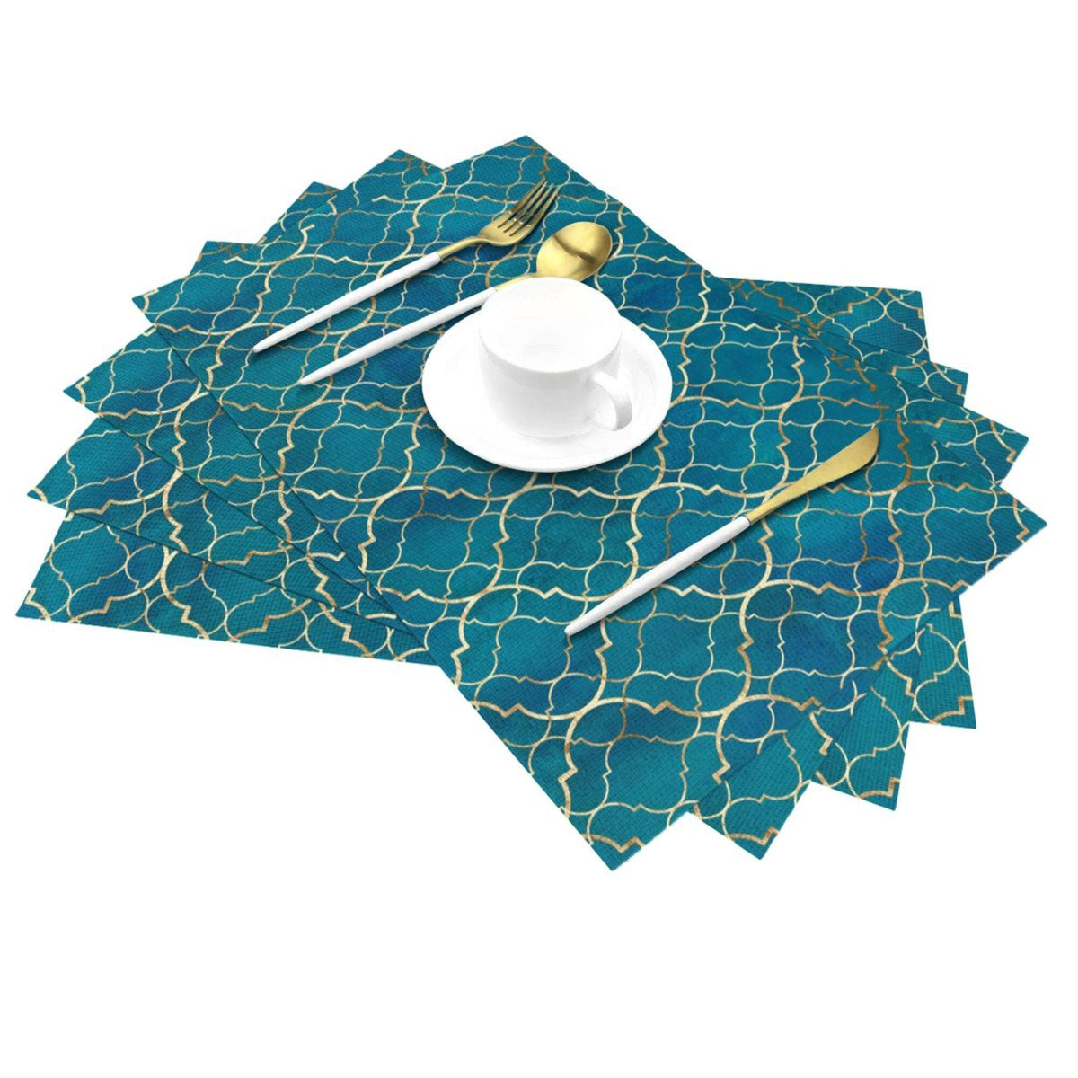 Blue Teal and Gold Modern Placemats Set of 4 (Teal and Gold Retro / 4pcs - 12x18inch)