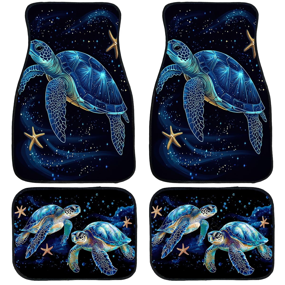 Sea Turtle Car Floor Mats Set of 4 Starfish Watercolor Painting Colorful Automotive Car Floor Carpets Non (26.8"L x 17.3"W x 0.4"Th / Sea Turtle)