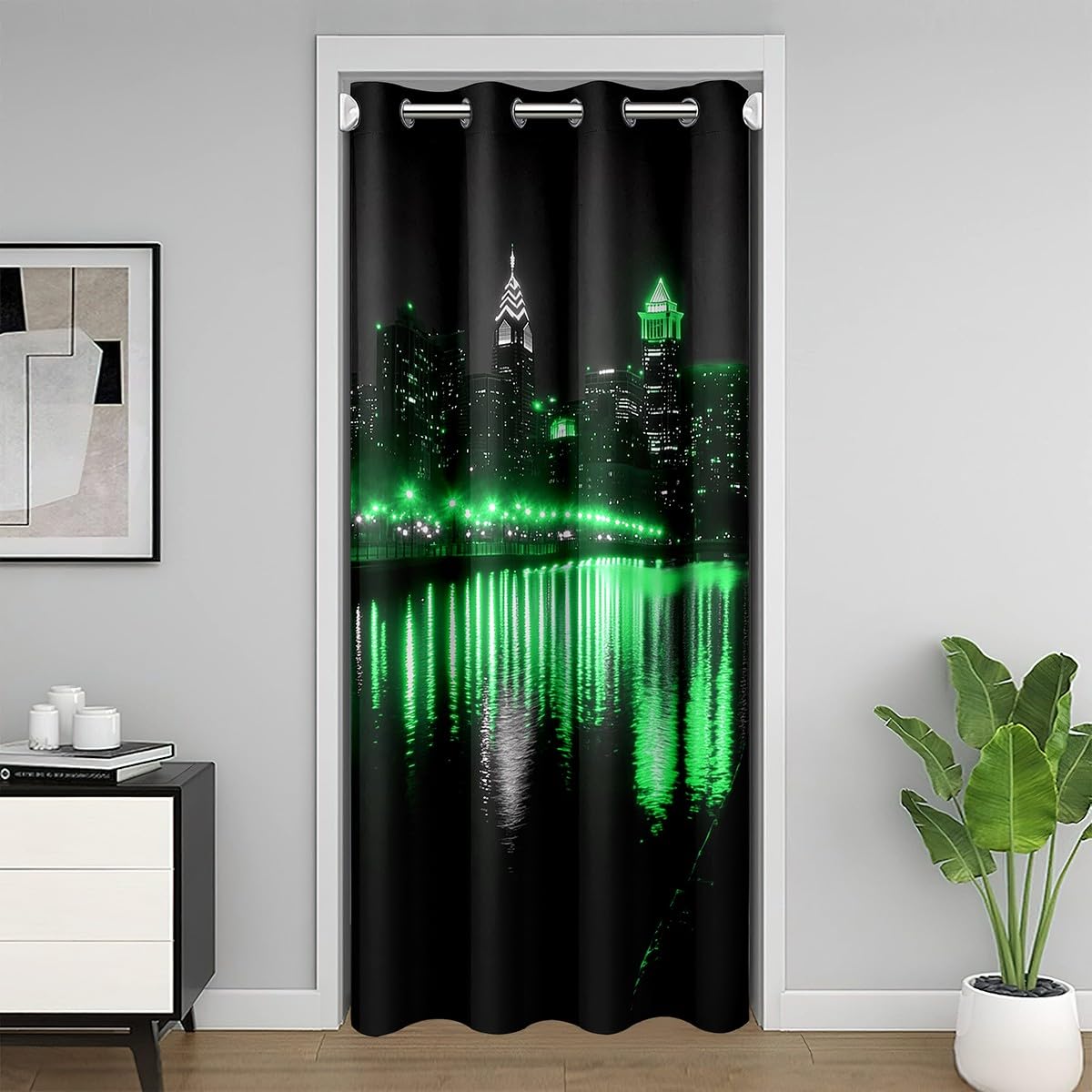 Golden Gate Bridge Door Curtain for Doorway Privacy 34x80 Inch 1 Panel Kids Nightscape Closet Cover Teens City Scenery Room Divider Curtain Breathable Soft Lightweight Black Green Room Decor (Carbon Black Green / 34"W x 80"L (Pack of 1))