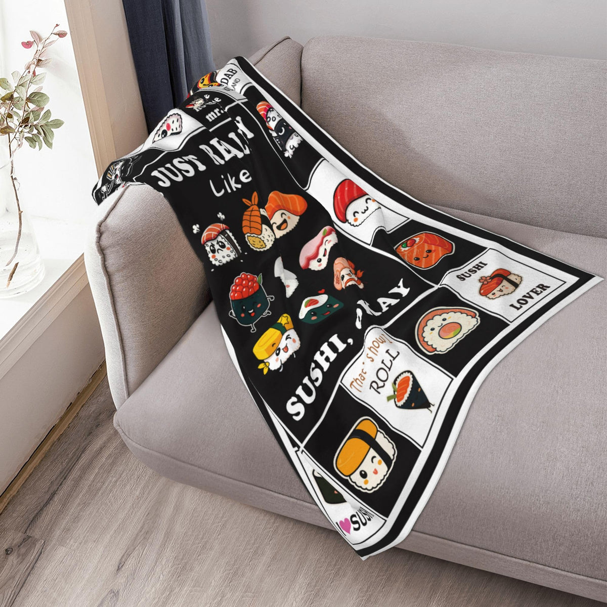 Sushi Fleece Throw Blanket Cute Food Gift Room Decor 50"x60" (Sushi / 50"X60")