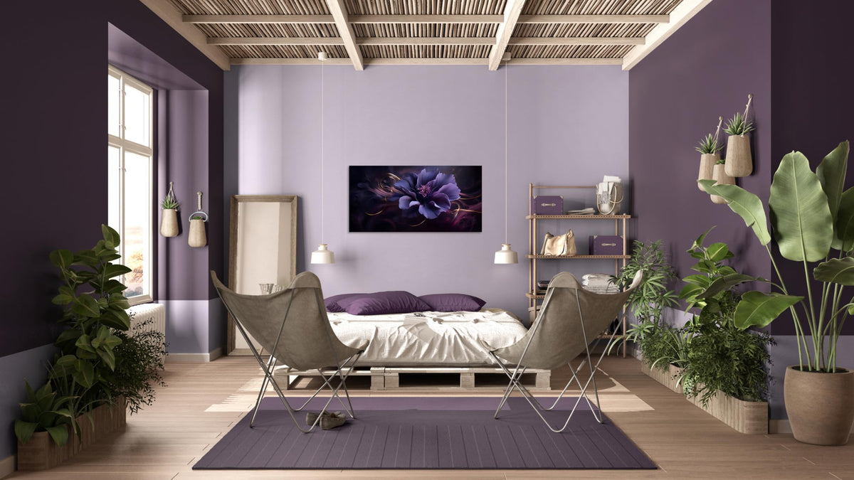 1 Panel Purple Wall Canvas Purple Wall Art Abstract Plum Color Flower Print on Canvas Abstract Flower Pictures for Bedroom Home Decor Living Room Stretched and Framed 20x40inch (40"L x 20"W / Purple Flower 8)