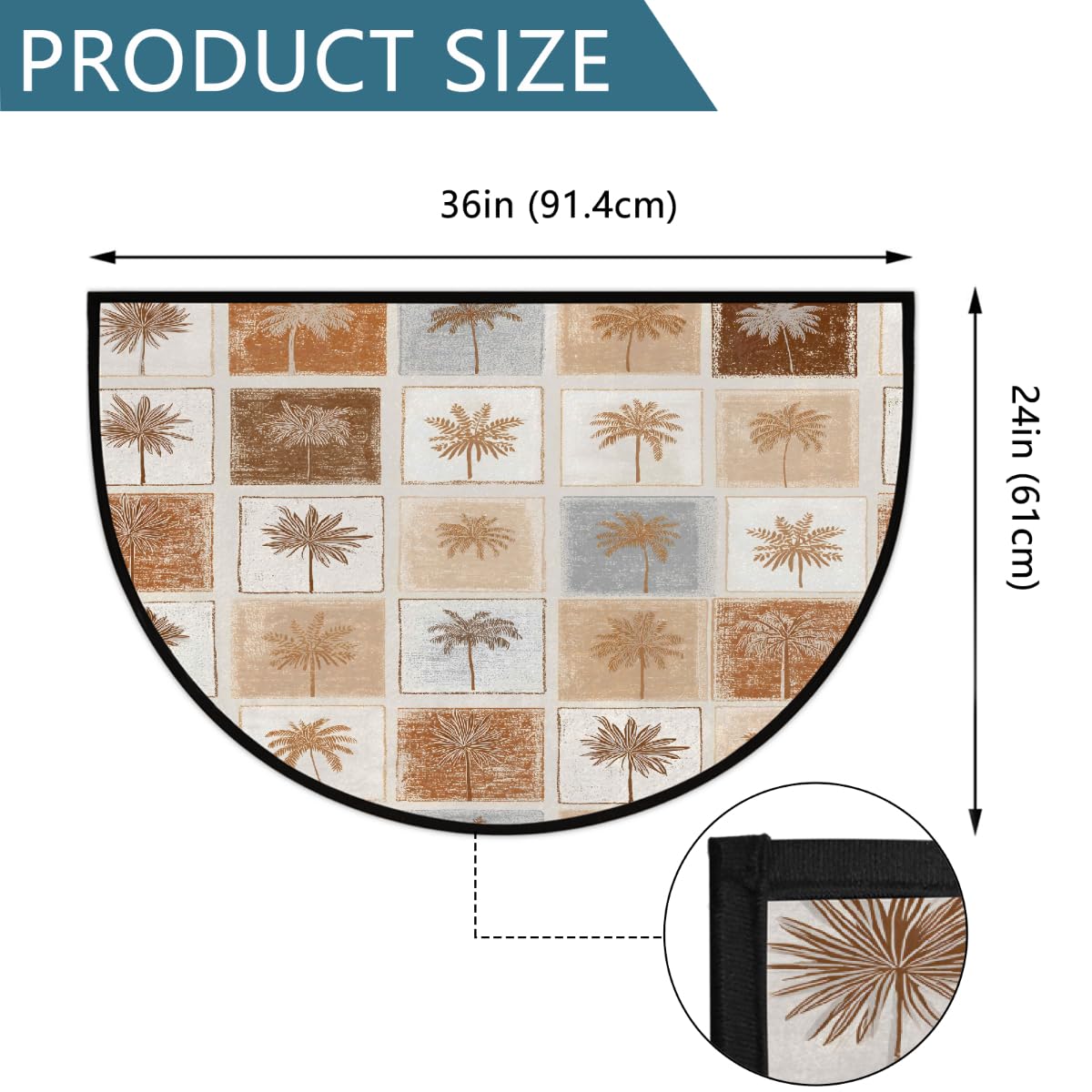 Palm Half Round Door Mat Semi Moon Rug Fireplace Carpet Area Rugs (Color18)