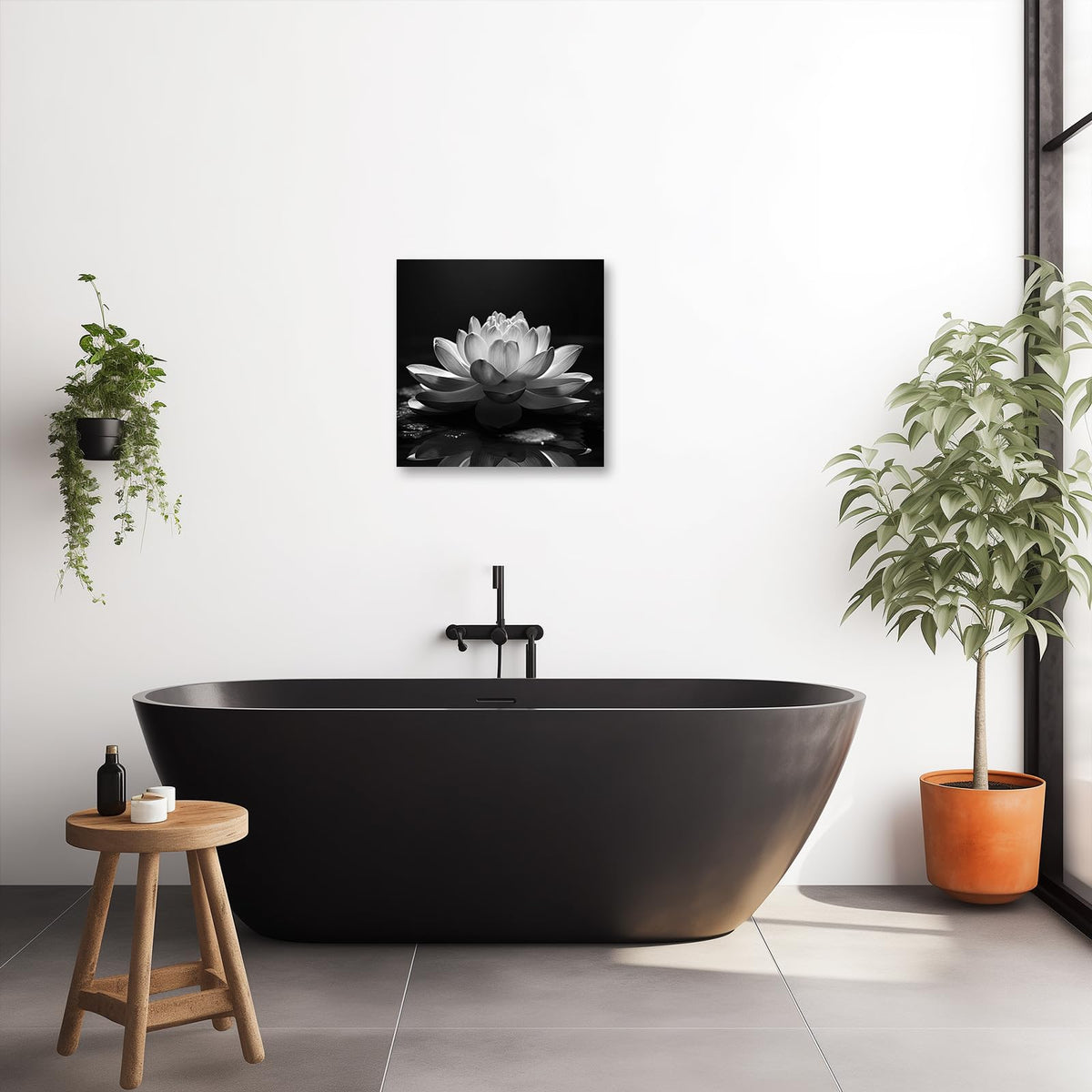 Black White Zen Canvas Wall Art Blossom Lotus Picture Water Lily Prints Spiritual Artwork for Bathroom Meditation Yoga Spa Room Decor (Picture-1 / 18"L x 18"W)