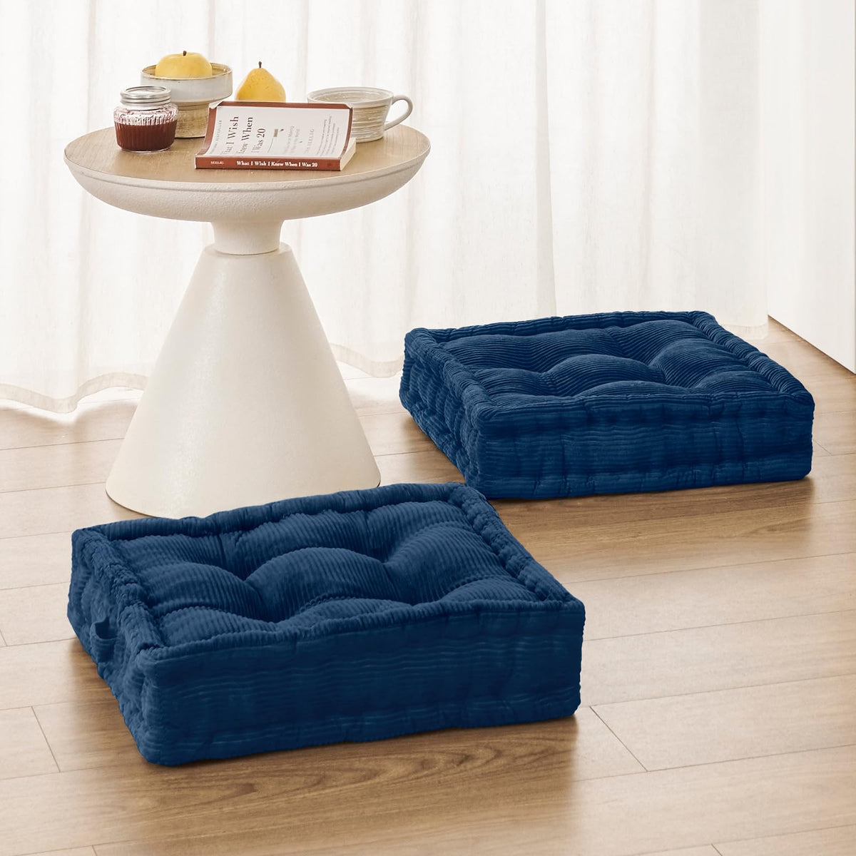 Square Floor Pillows for Adults Kids (Navy Blue / 2 Pack (20"x20"))