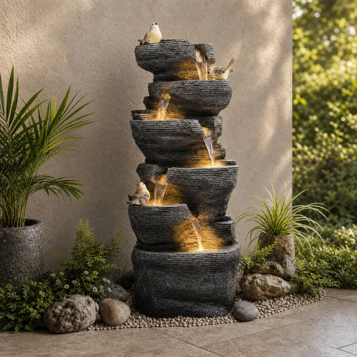 40H Extra Large Rock Outdoor Fountain 6 (39.4"h Gray)