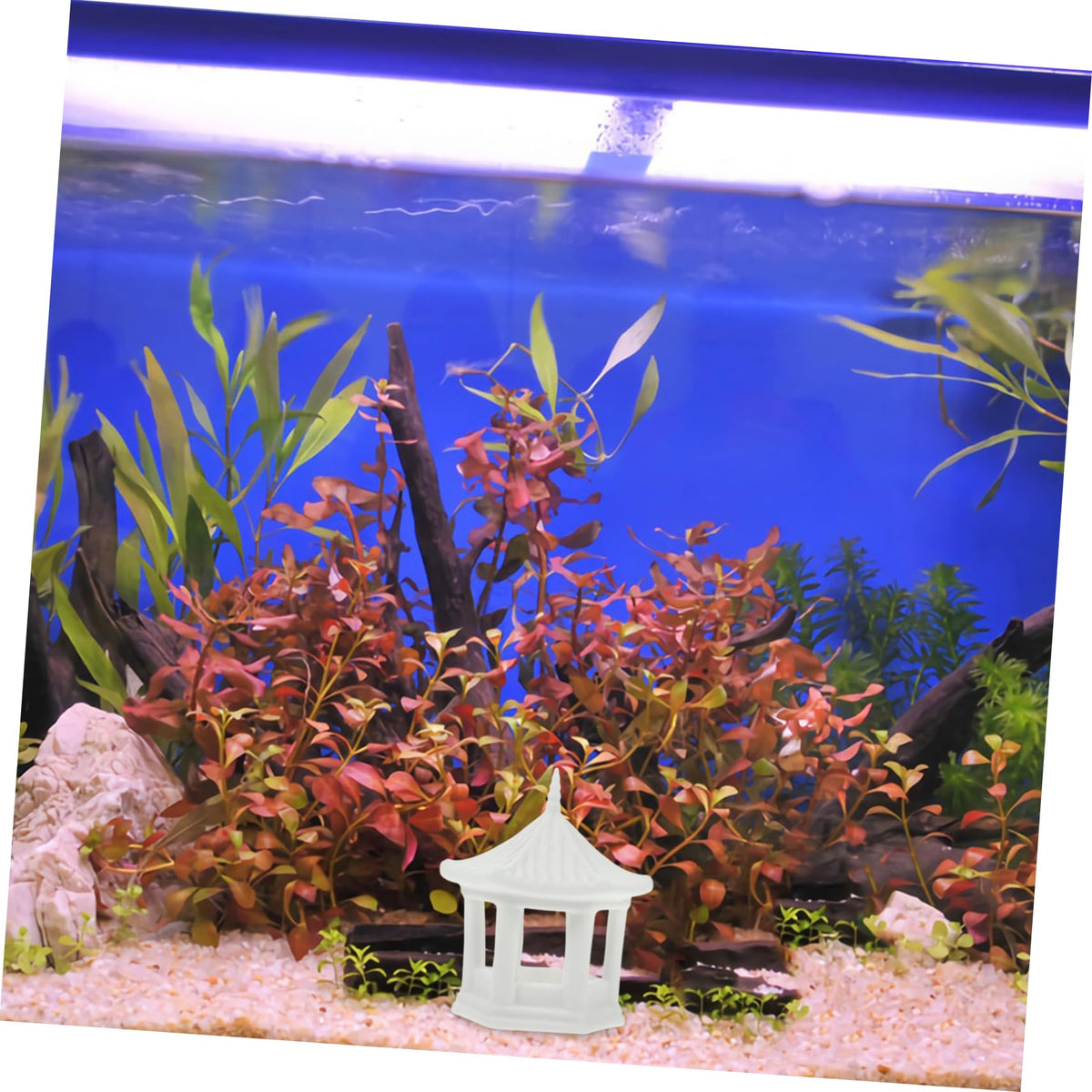 Hexagonal Pavilion Ornament 2.79X2.44X2.16In Miniature Ceramic Pavilion Statue for Fish Tank Decor Aquarium Decoration Zen Garden Accessories and Desktop Ornament
