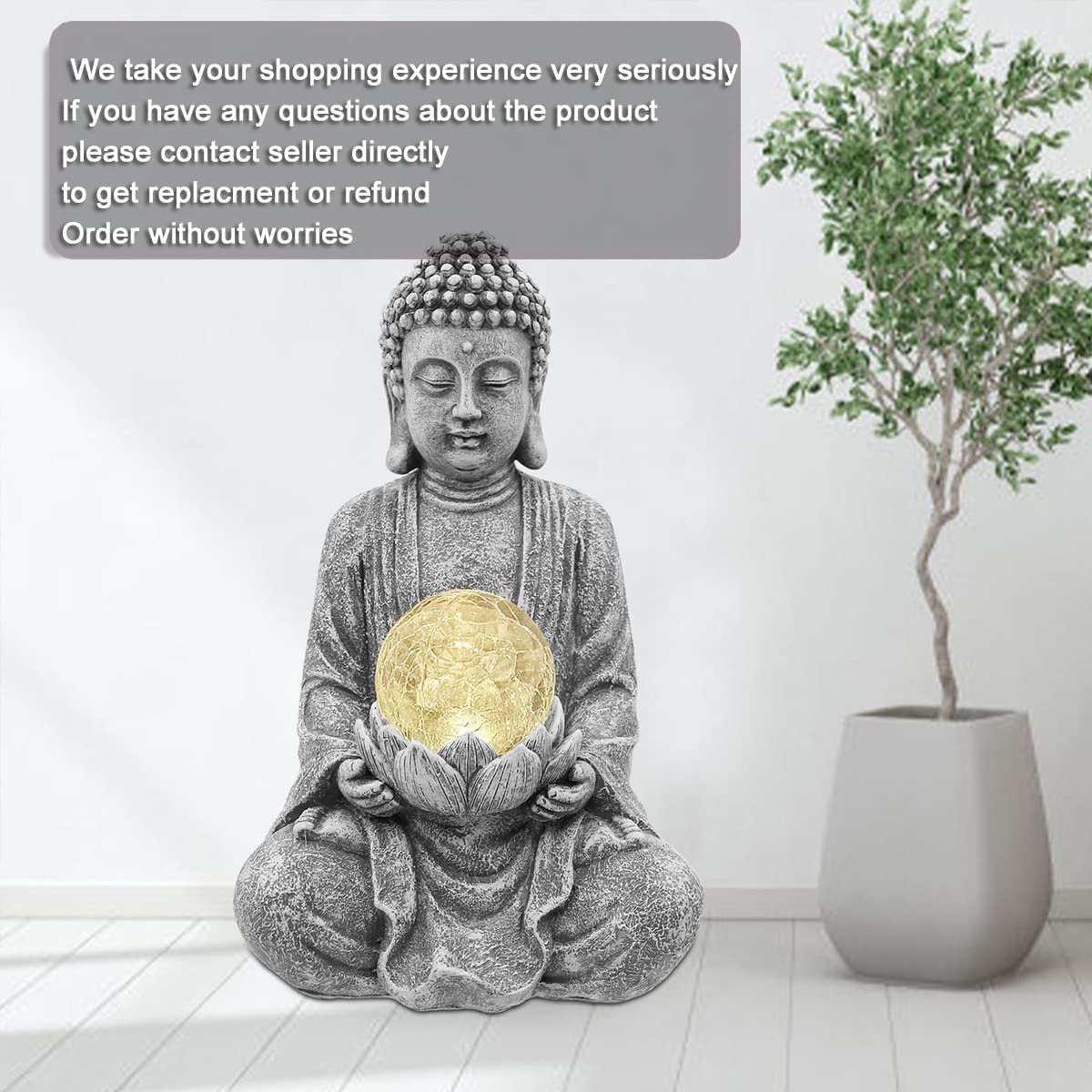 Meditating Buddha Statue with Solar Light (Gray)