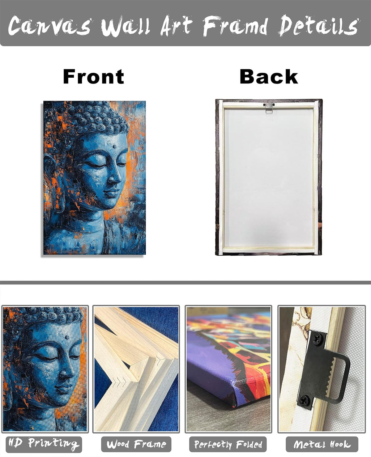 Buddha Canvas Wall Art Zen Wall Decor Blue Buddha Pictures Religious Painting Vintage Prints Meditation Art for Yoga Spa Spiritual Room Bathroom Home Decor Framed (18"L x 12"W / Buddha-8)
