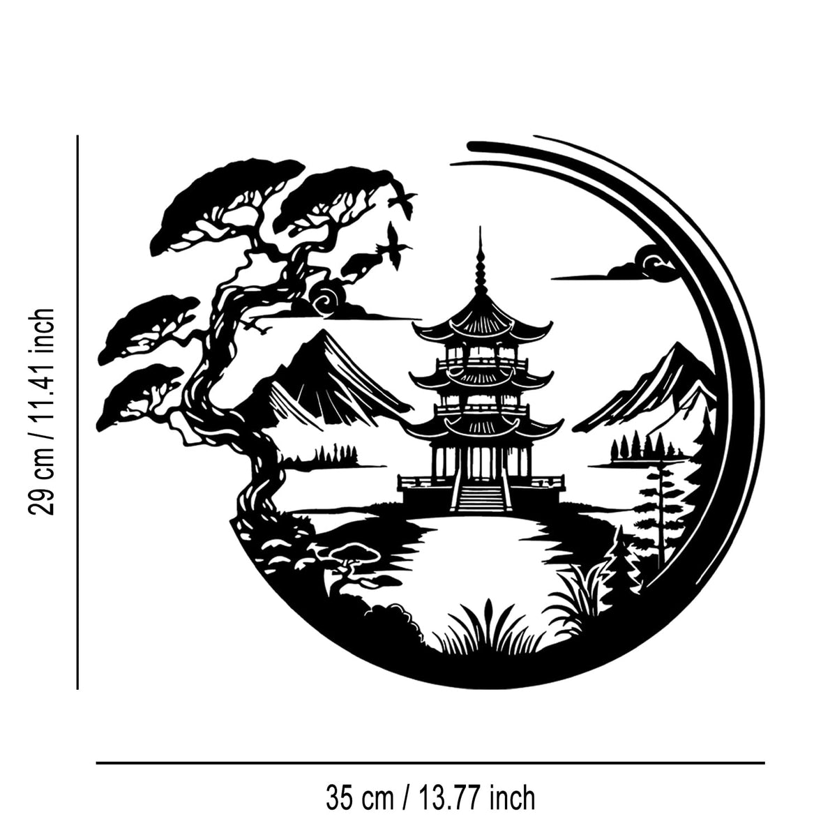 Bonsai Tree Torii Gate Metal Wall Decor (Black)