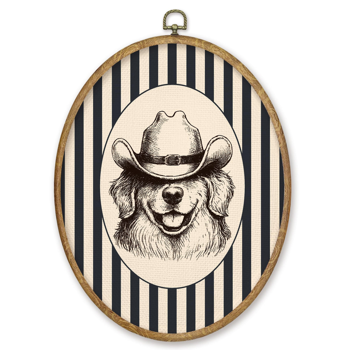 Western Cowboy Golden Retriever Oval Wall Art Prints Decor 8.6x11.4 (Colour 70)