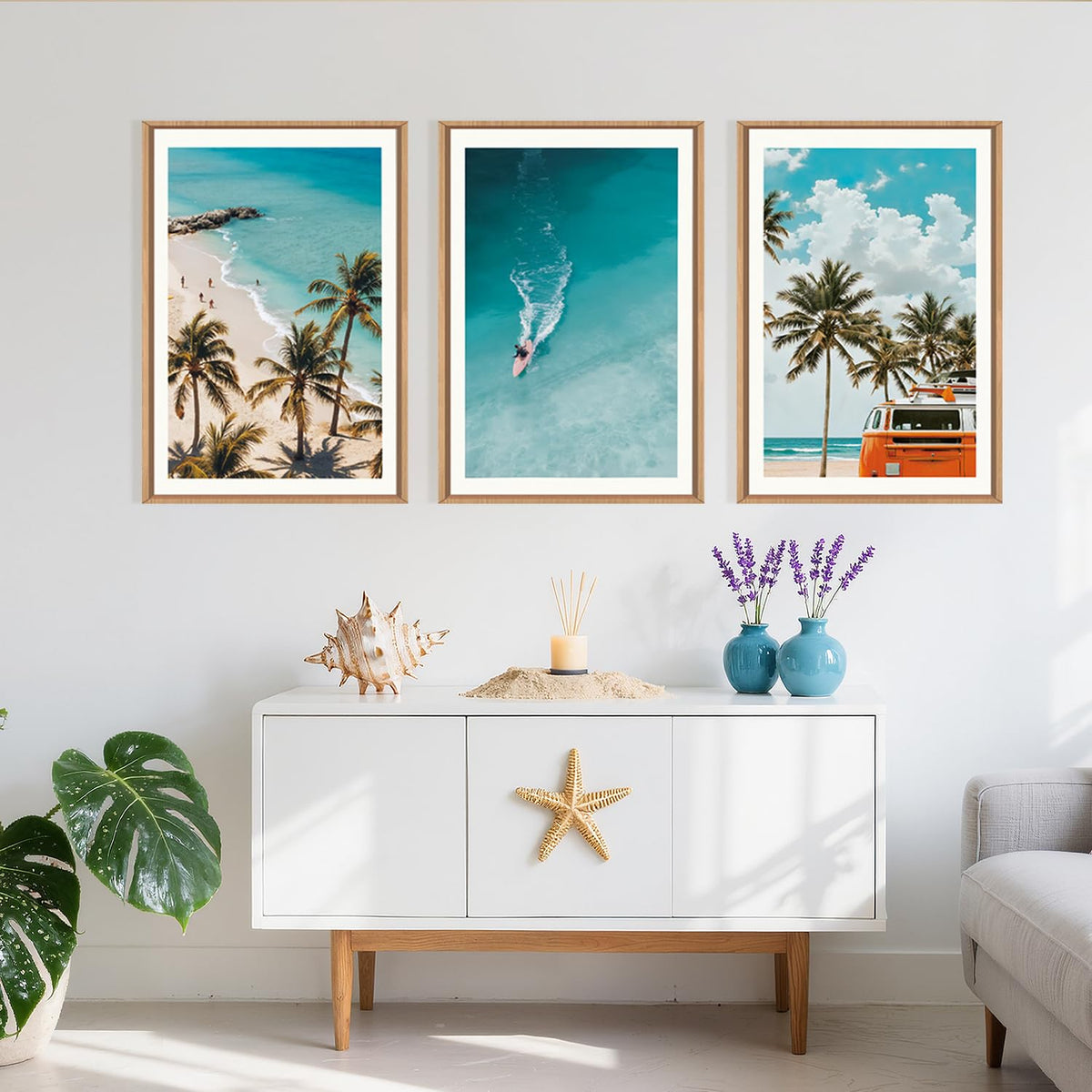 Large Nature Surfboard Beach Framed Canvas Wall Art (Beach Surfing Wall Art / 36"L x 24"W)