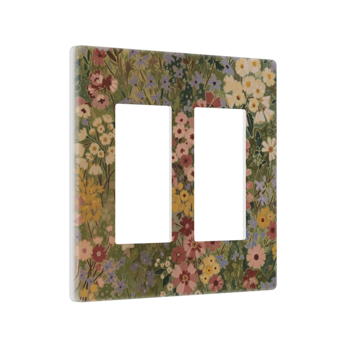 Decorative 2 Gang Two Decorator Screwless Wall Plate Rustic Colorful Floral Vintage Flower Double Rocker (Rustic Colorful Floral Vintage Flower / 2 Gang Decorator Screwless)