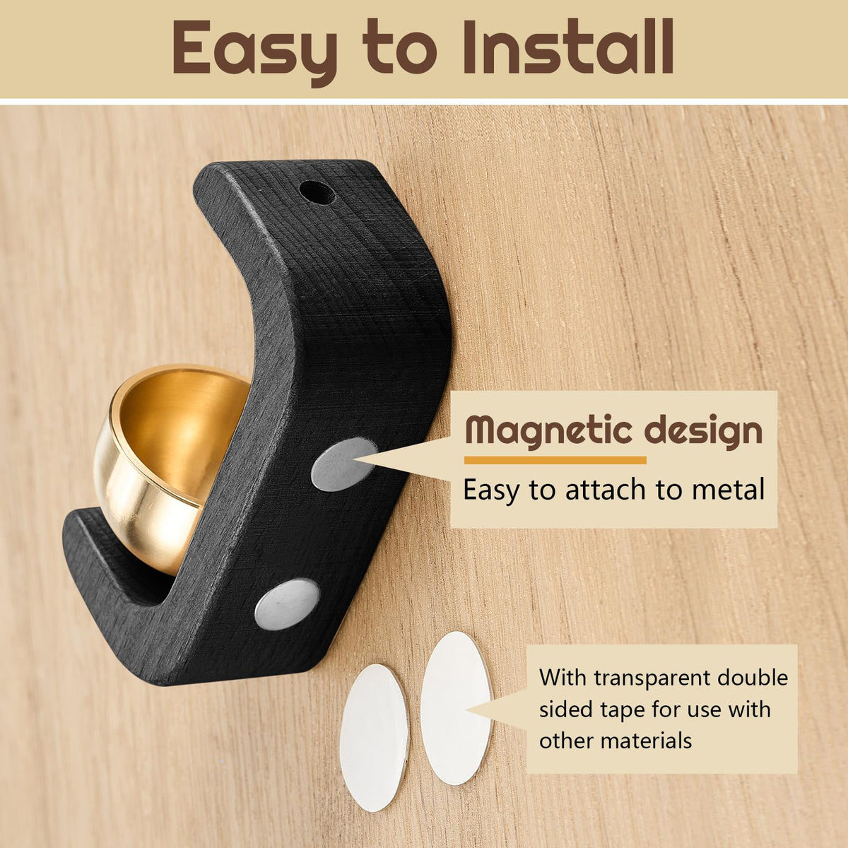 4 Pcs Magnetic Wooden Doorbell Chime (Black)