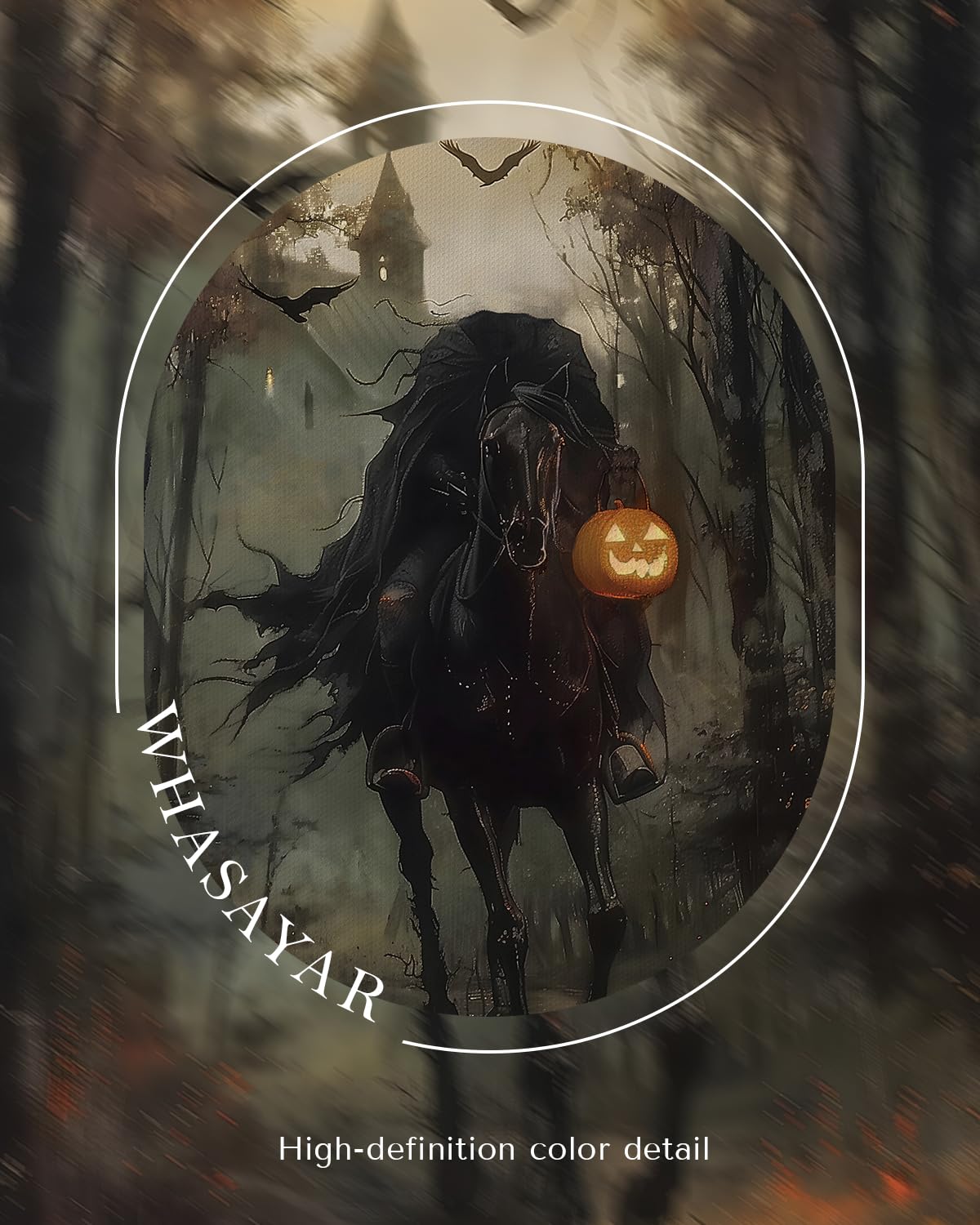Vintage Halloween Spooky Headless Horseman Framed Wall Art (Knight / 16"L x 12"W)