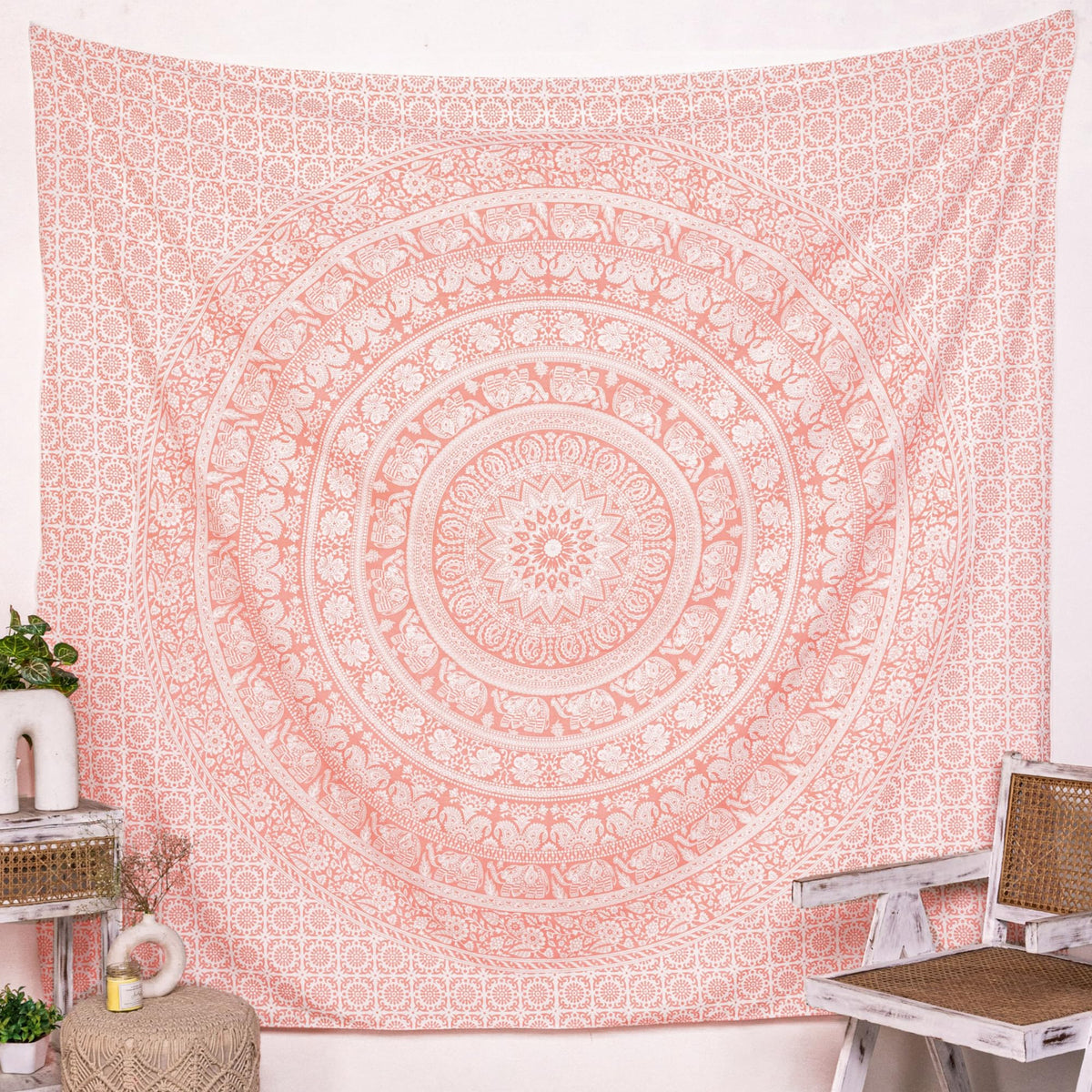 Rose Gold Mandala Tapestry for Bedroom Wall Hanging Elephant Tapestry Boho Bohemian Indian Hippy Tapestries Dorm Decor (Rose Gold / 84"L x 54"W)