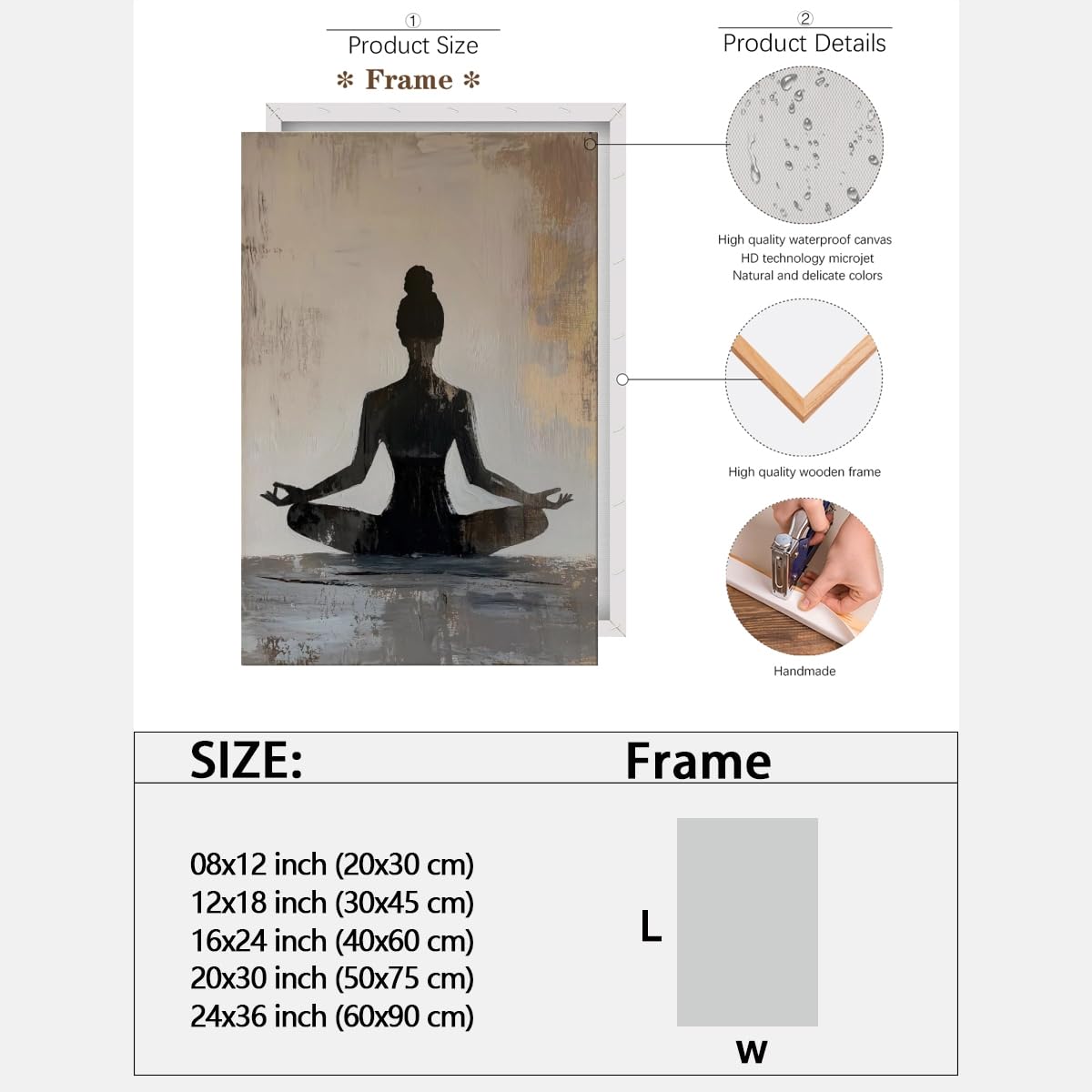 Meditation Wall Art Minimalist Yoga Pose Poster Zen Decor Calming Corner Canvas Prints Mindfulness Wellness Art for Yoga Studio Decor 8x12inch Framed (style-2-Framed / 8"L x 12"W - Framed)