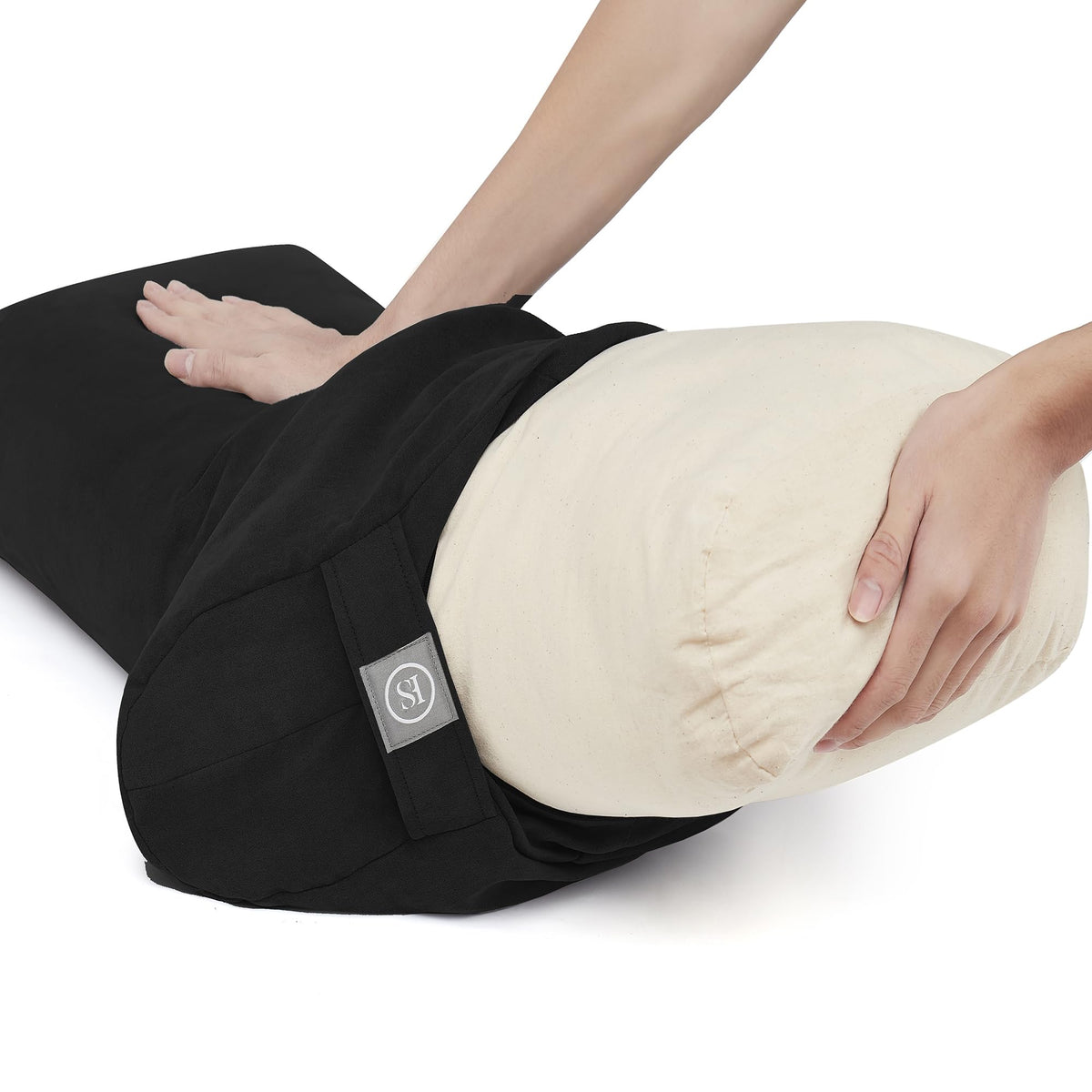 Yoga Bolster Pillow for Meditation (Black / Rectangular (Filled with 100% Cotton))