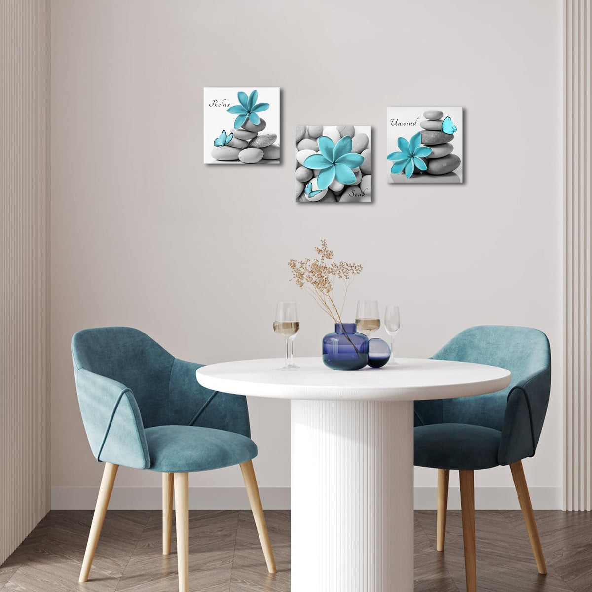 Teal Bathroom Wall Decor 12"x12"x3Pcs (Blue)